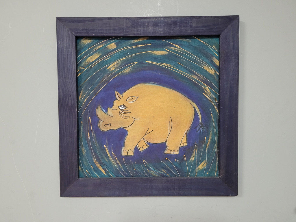 Original Framed Picture Of Rhino Signed Frieda #4