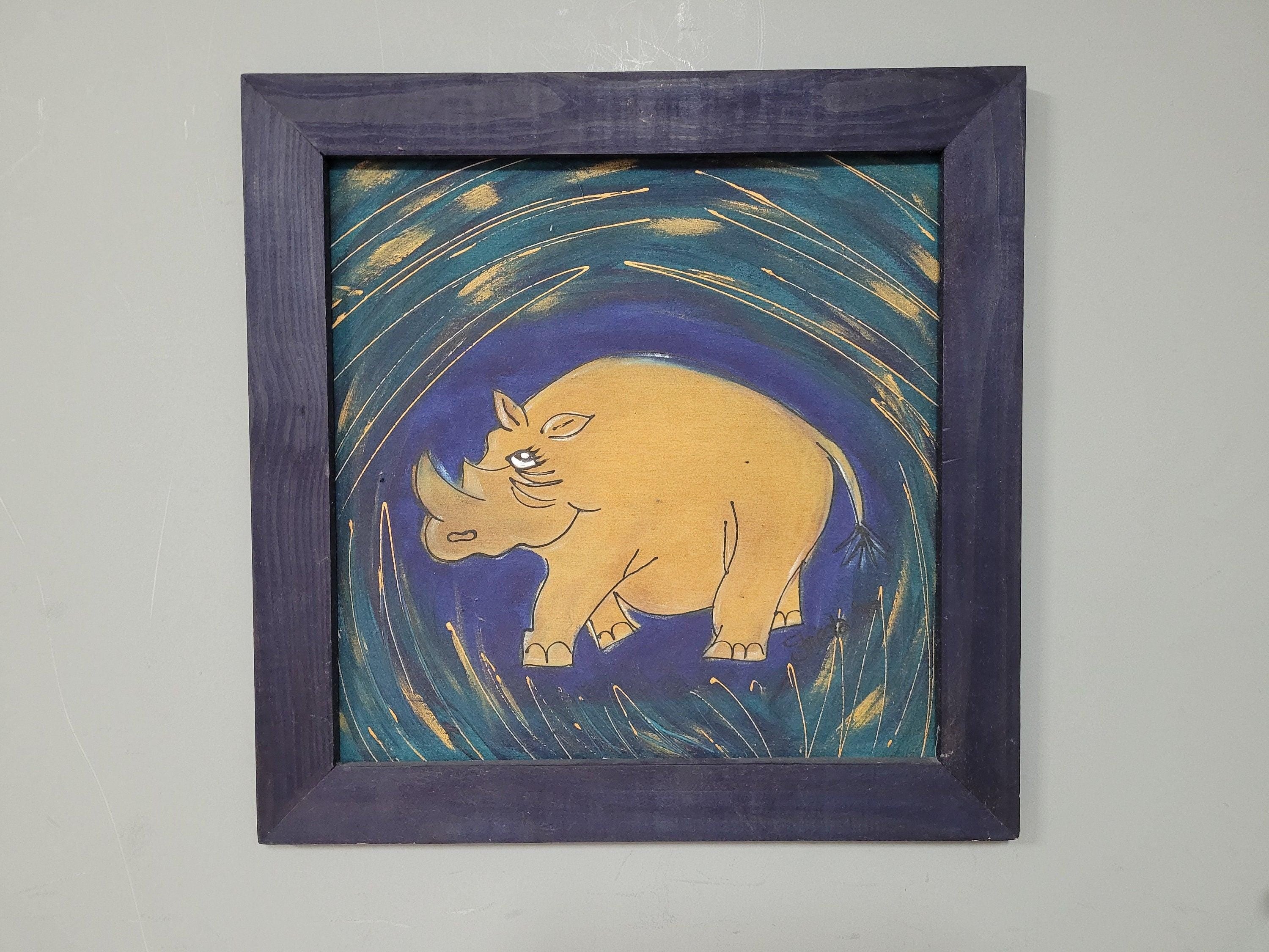Original Framed Picture Of Rhino Signed Frieda #4