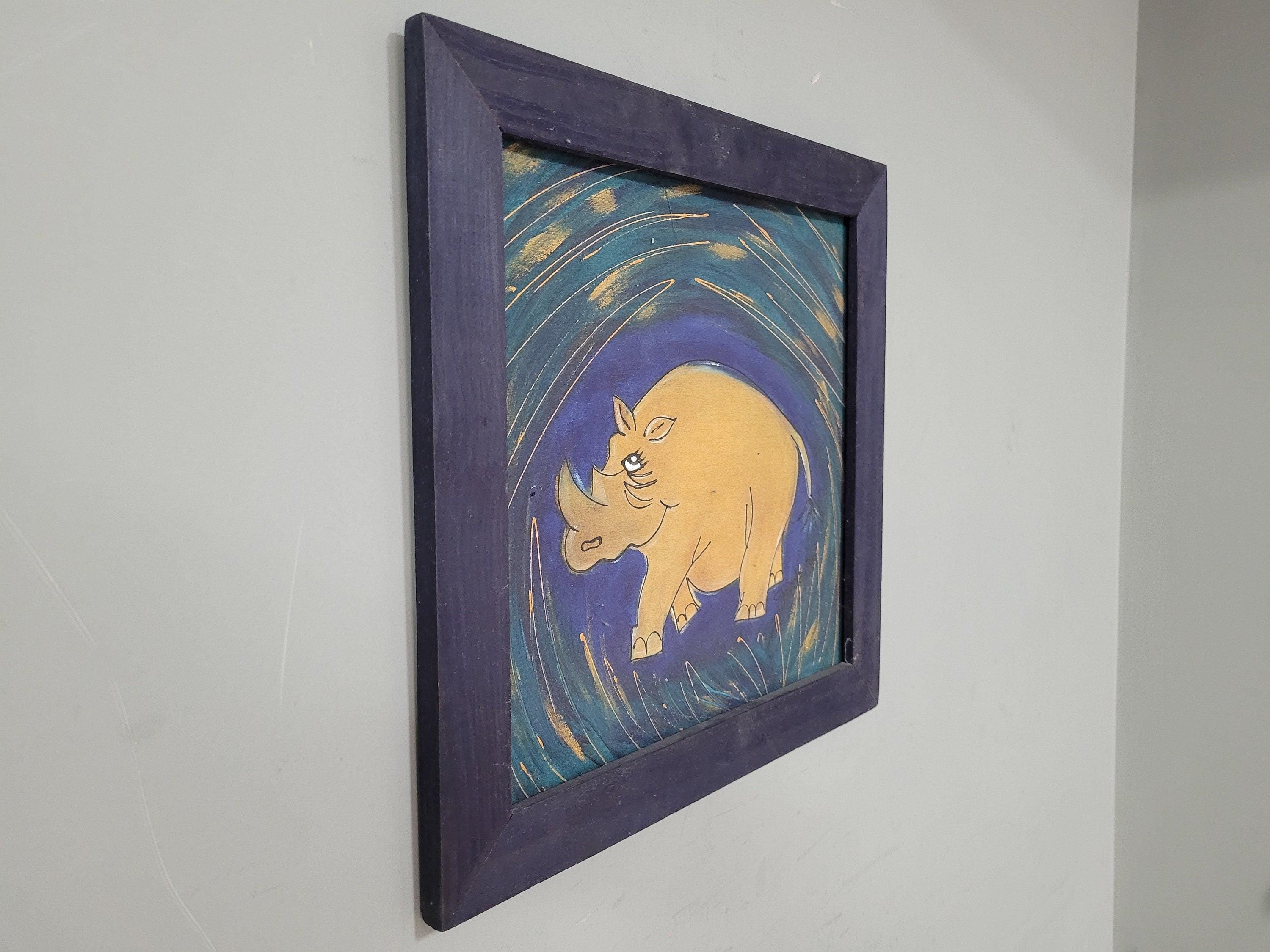 Original Framed Picture Of Rhino Signed Frieda #4