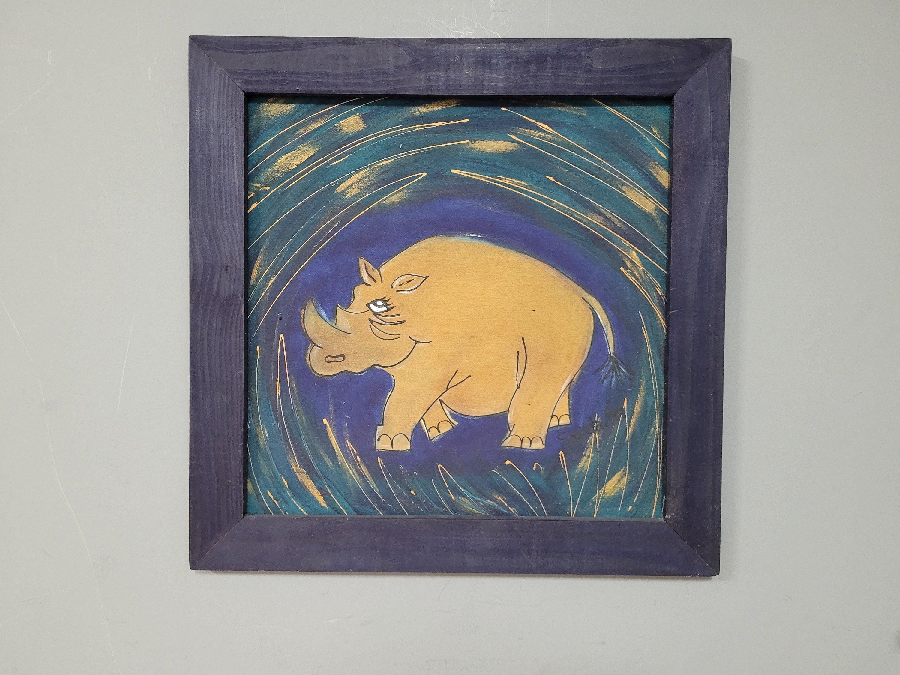 Original Framed Picture Of Rhino Signed Frieda #4