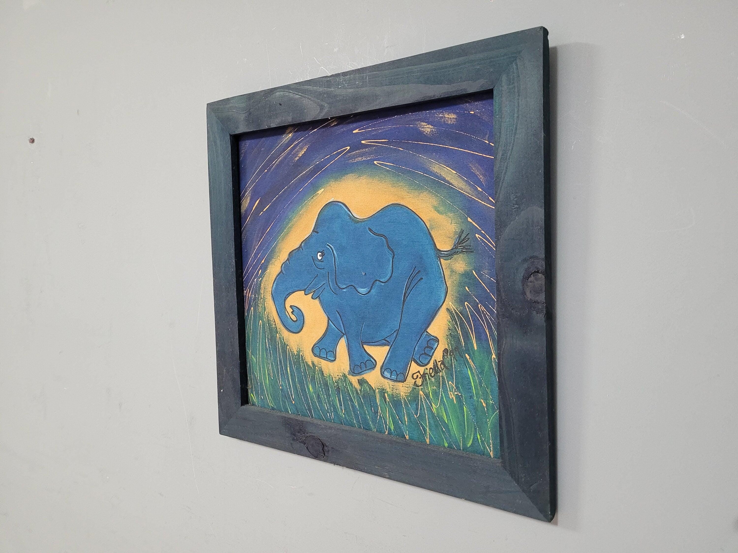 Original Framed Picture Of Elephant Signed Frieda #5