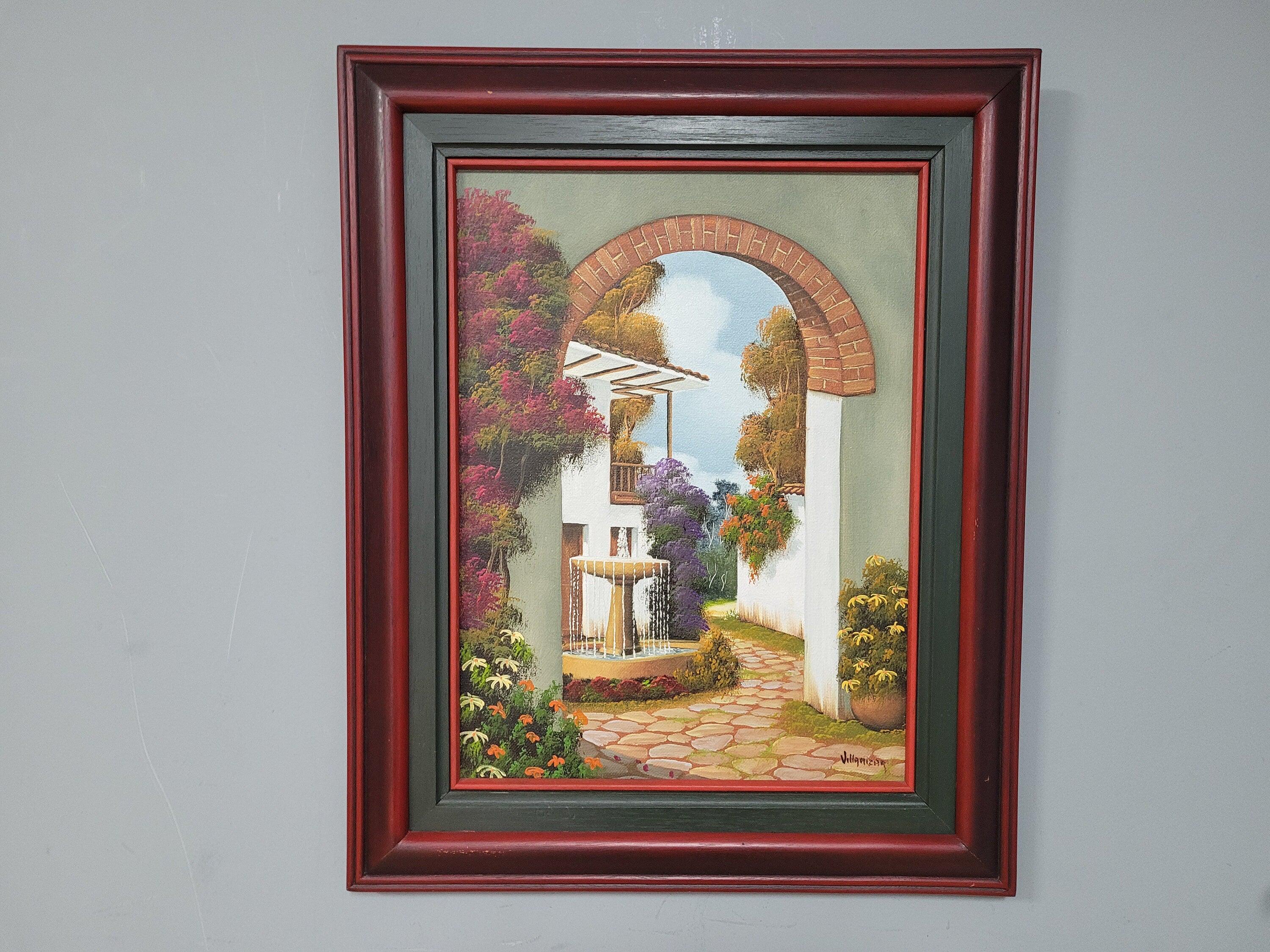 Original Signed Framed Painting Of Finca Courtyard Signed Side #6