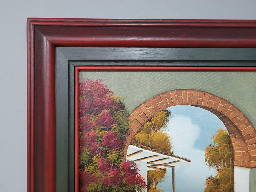 Original Signed Framed Painting Of Finca Courtyard Signed Side #6