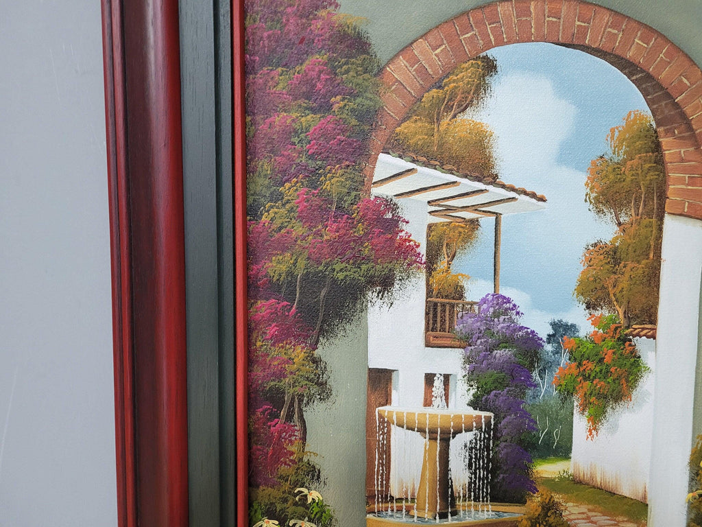 Original Signed Framed Painting Of Finca Courtyard Signed Side #6