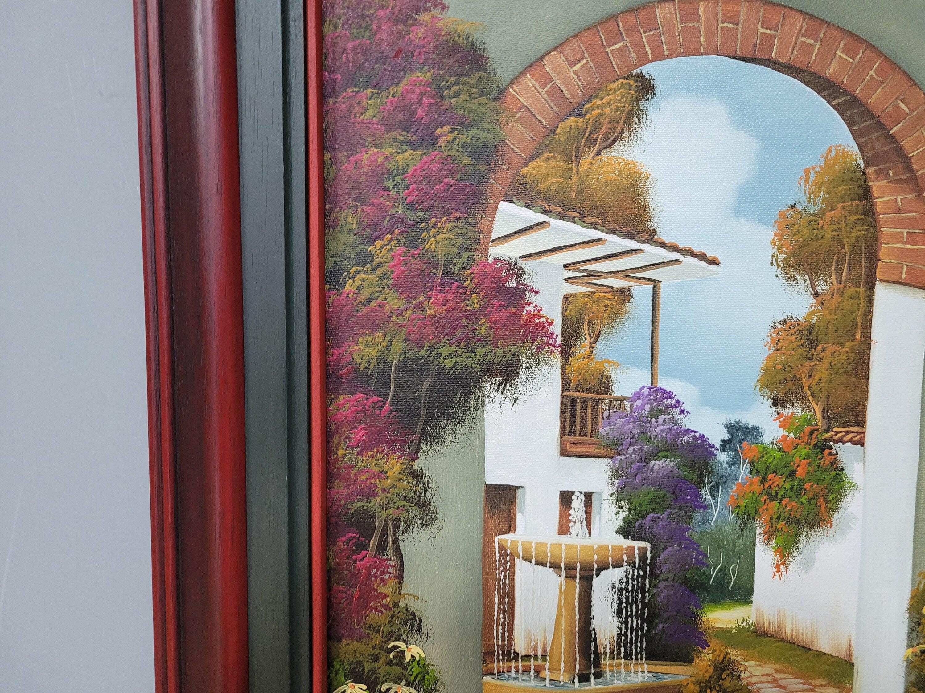 Original Signed Framed Painting Of Finca Courtyard Signed Side #6