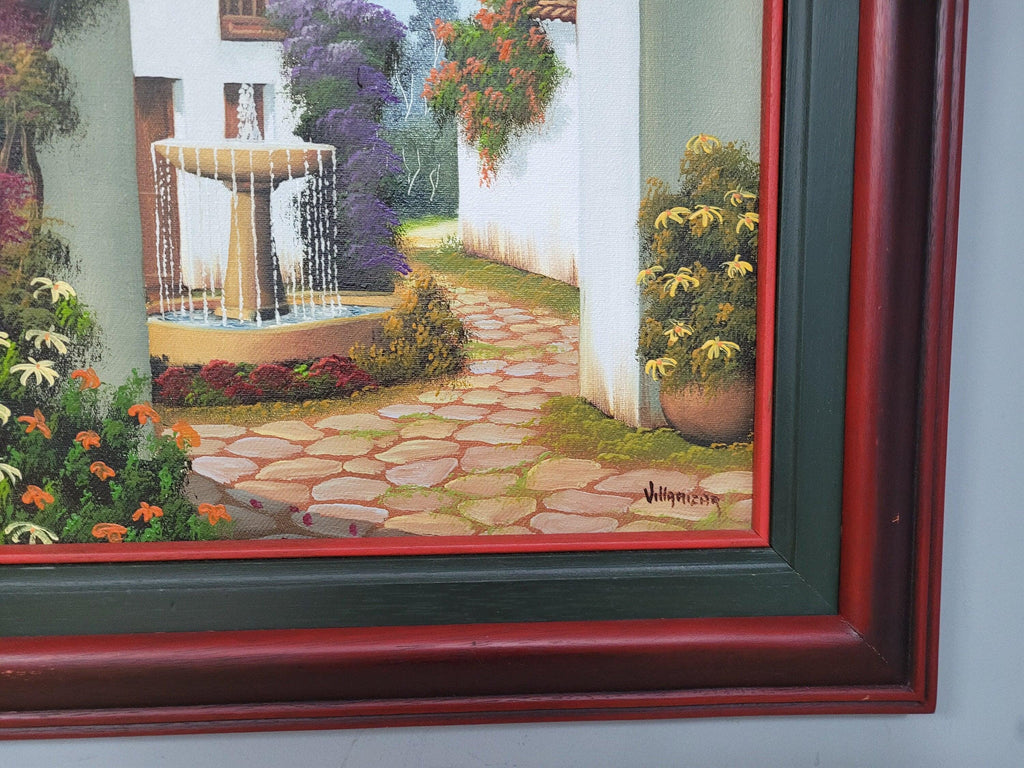 Original Signed Framed Painting Of Finca Courtyard Signed Side #6