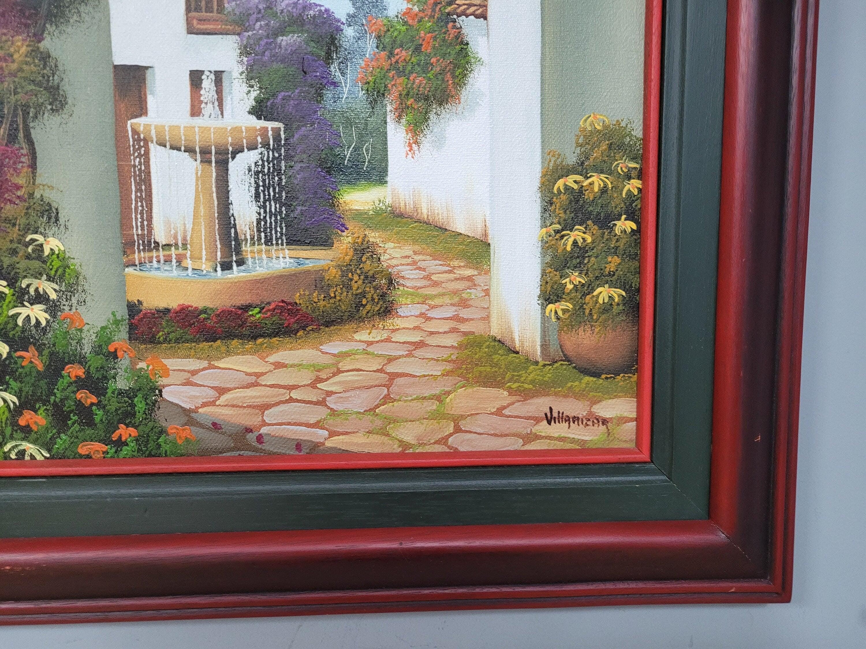 Original Signed Framed Painting Of Finca Courtyard Signed Side #6