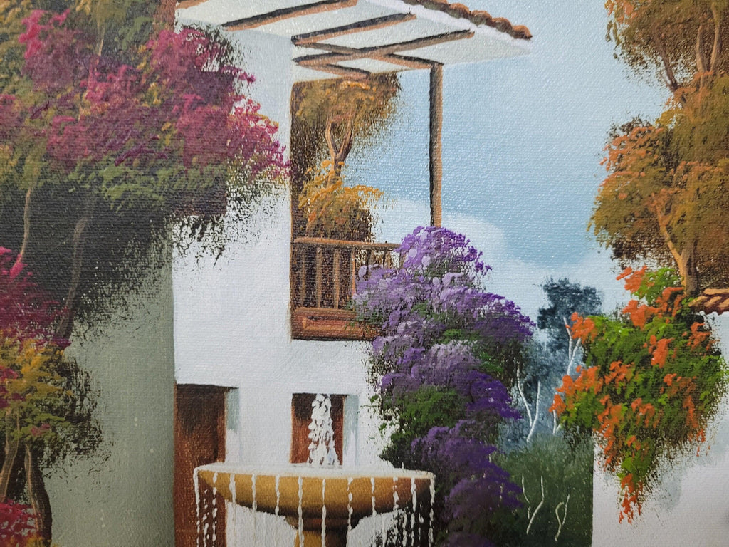 Original Signed Framed Painting Of Finca Courtyard Signed Side #6