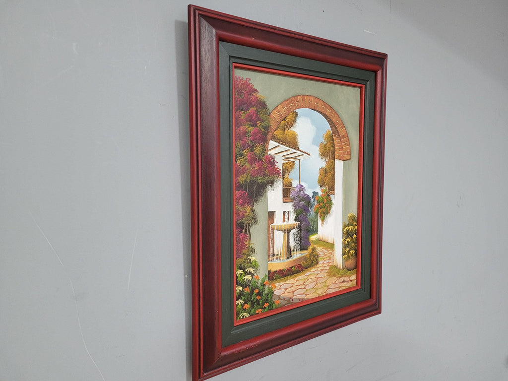 Original Signed Framed Painting Of Finca Courtyard Signed Side #6