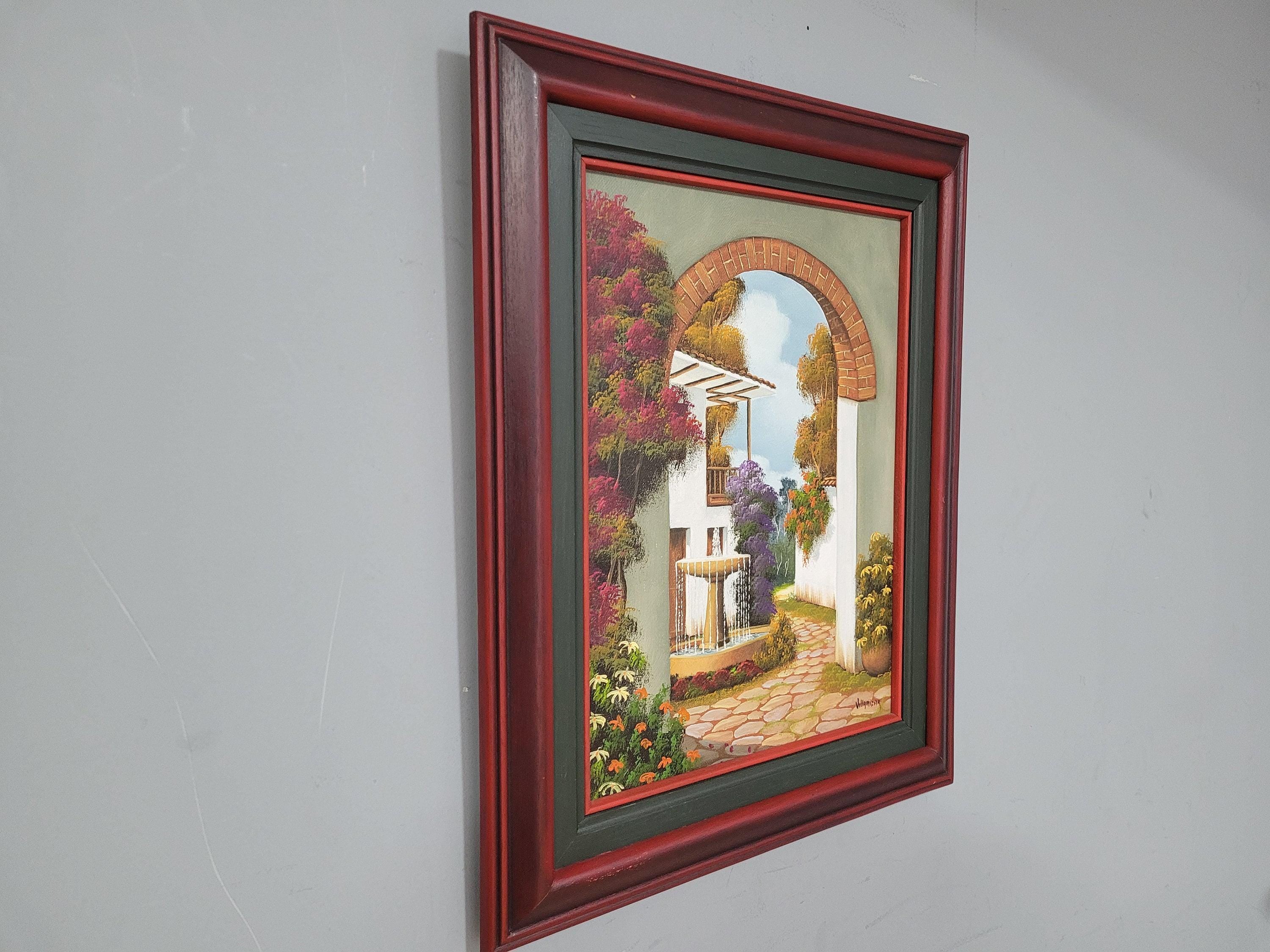 Original Signed Framed Painting Of Finca Courtyard Signed Side #6