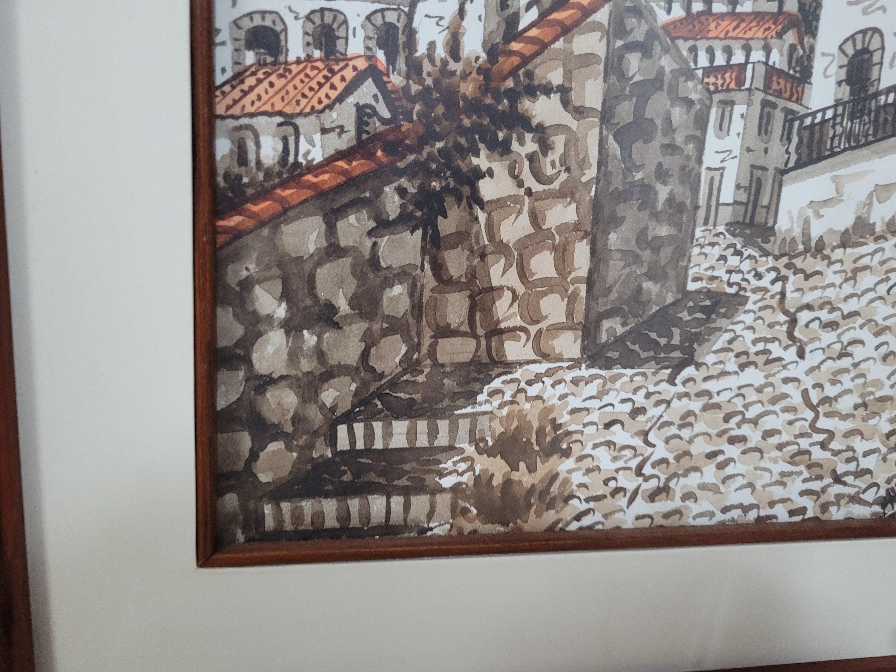 Original Signed Framed Watercolour Silver Taxco Cathedral Mexico #7