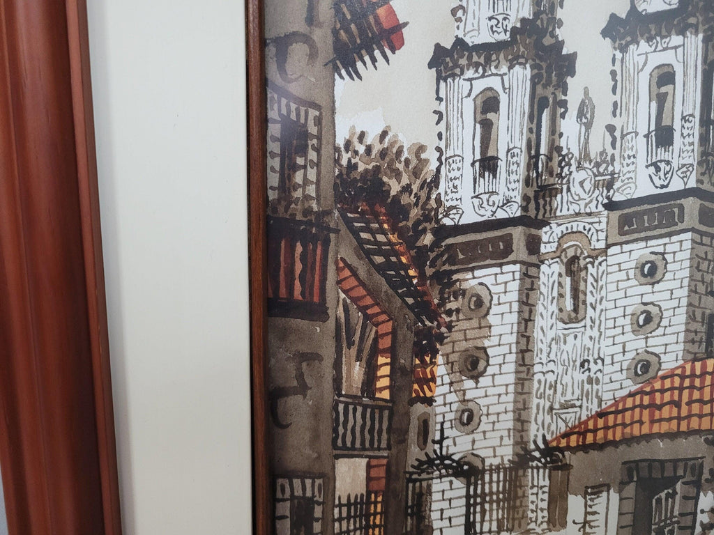 Framed Watercolour Silver Taxco Cathedral Mexico Original Signed #8