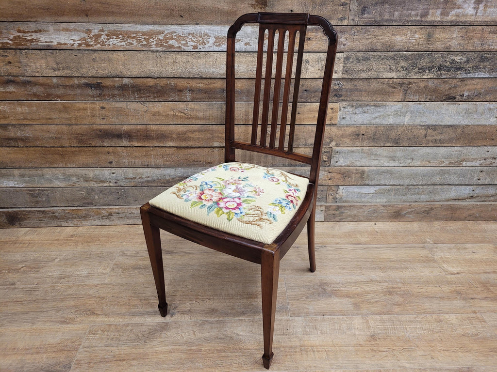 Vintage Mahogany Slat Back Hand Made Needlepoint Bedroom Chair