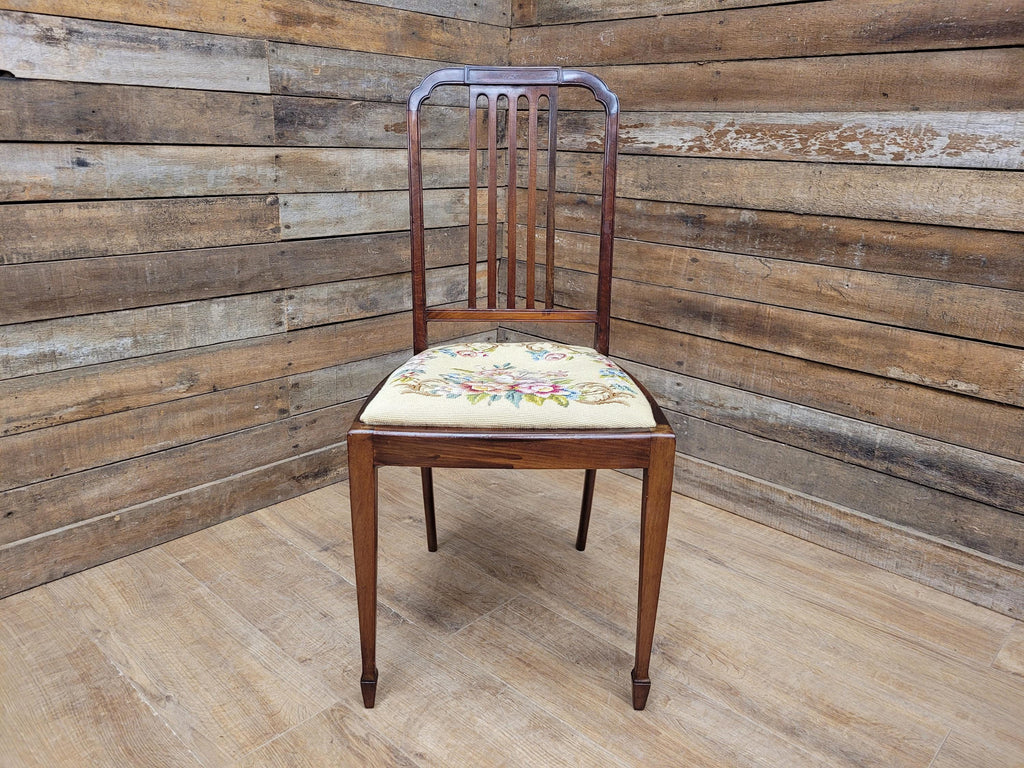 Vintage Mahogany Slat Back Hand Made Needlepoint Bedroom Chair