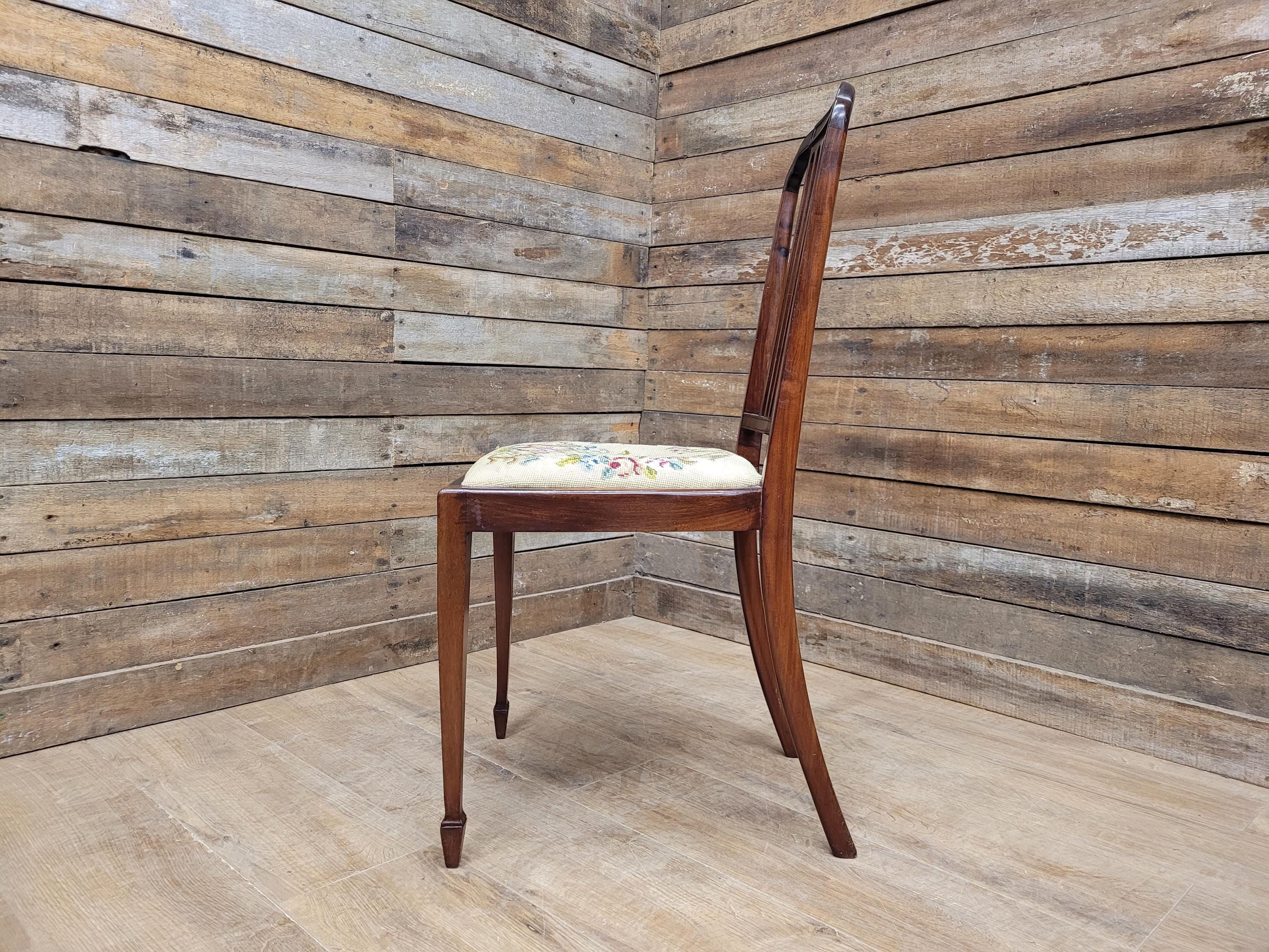 Vintage Mahogany Slat Back Hand Made Needlepoint Bedroom Chair