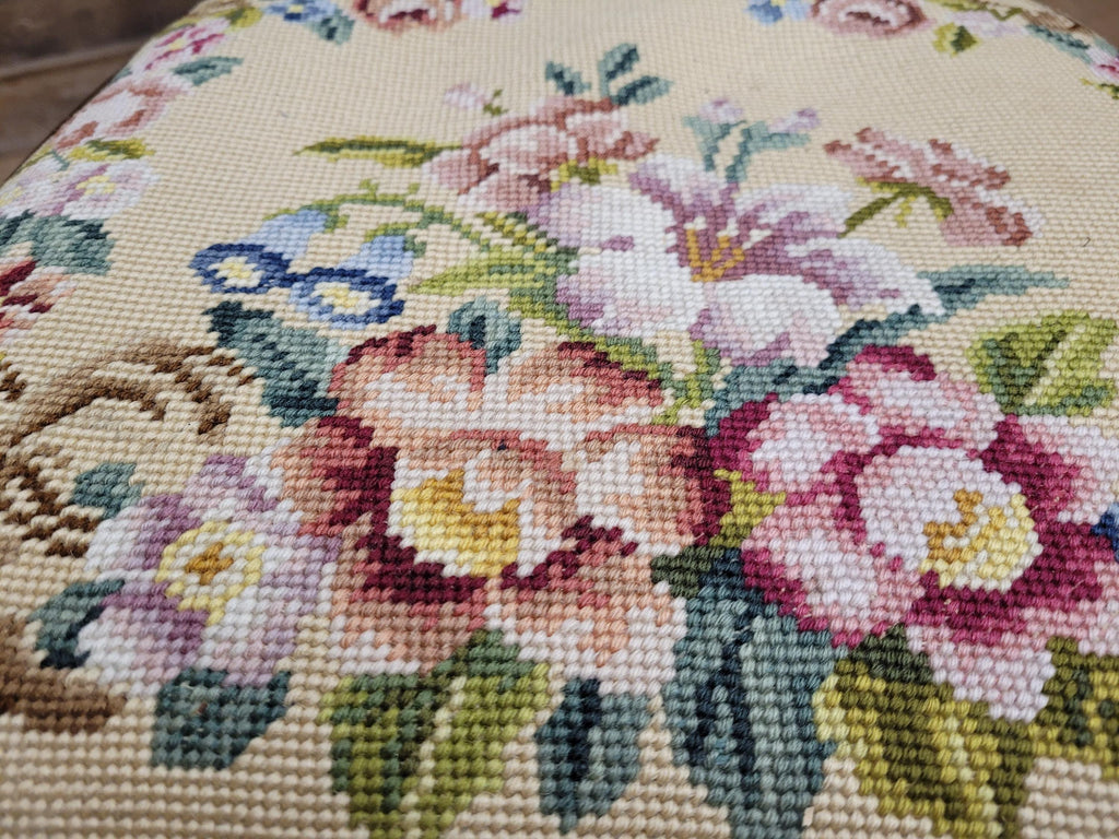 Vintage Mahogany Slat Back Hand Made Needlepoint Bedroom Chair