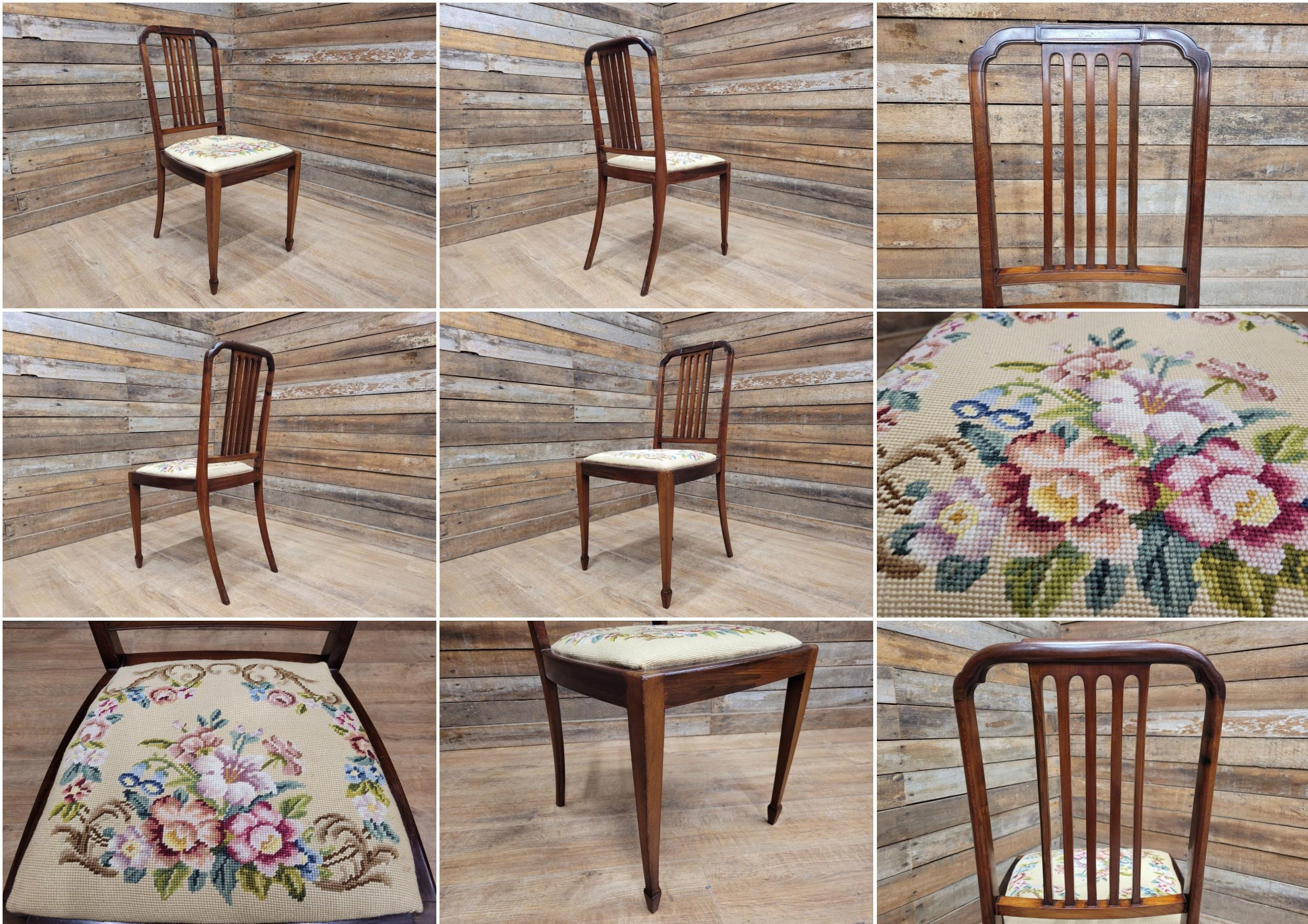 Vintage Mahogany Slat Back Hand Made Needlepoint Bedroom Chair