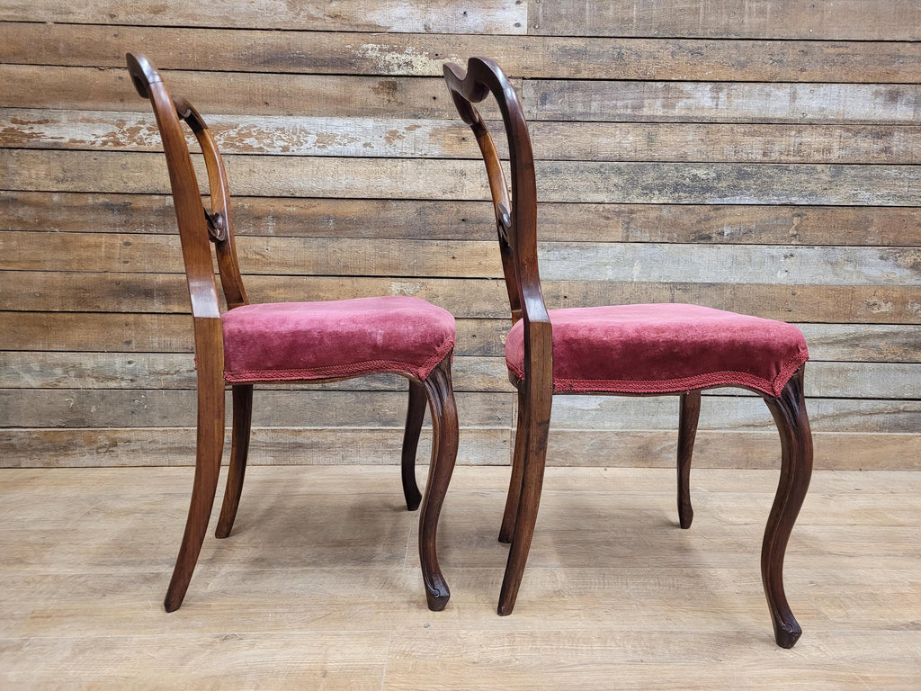 Pair Of Antique Victorian Mahogany Carved Balloon Back Salon Chairs Bedroom Hall