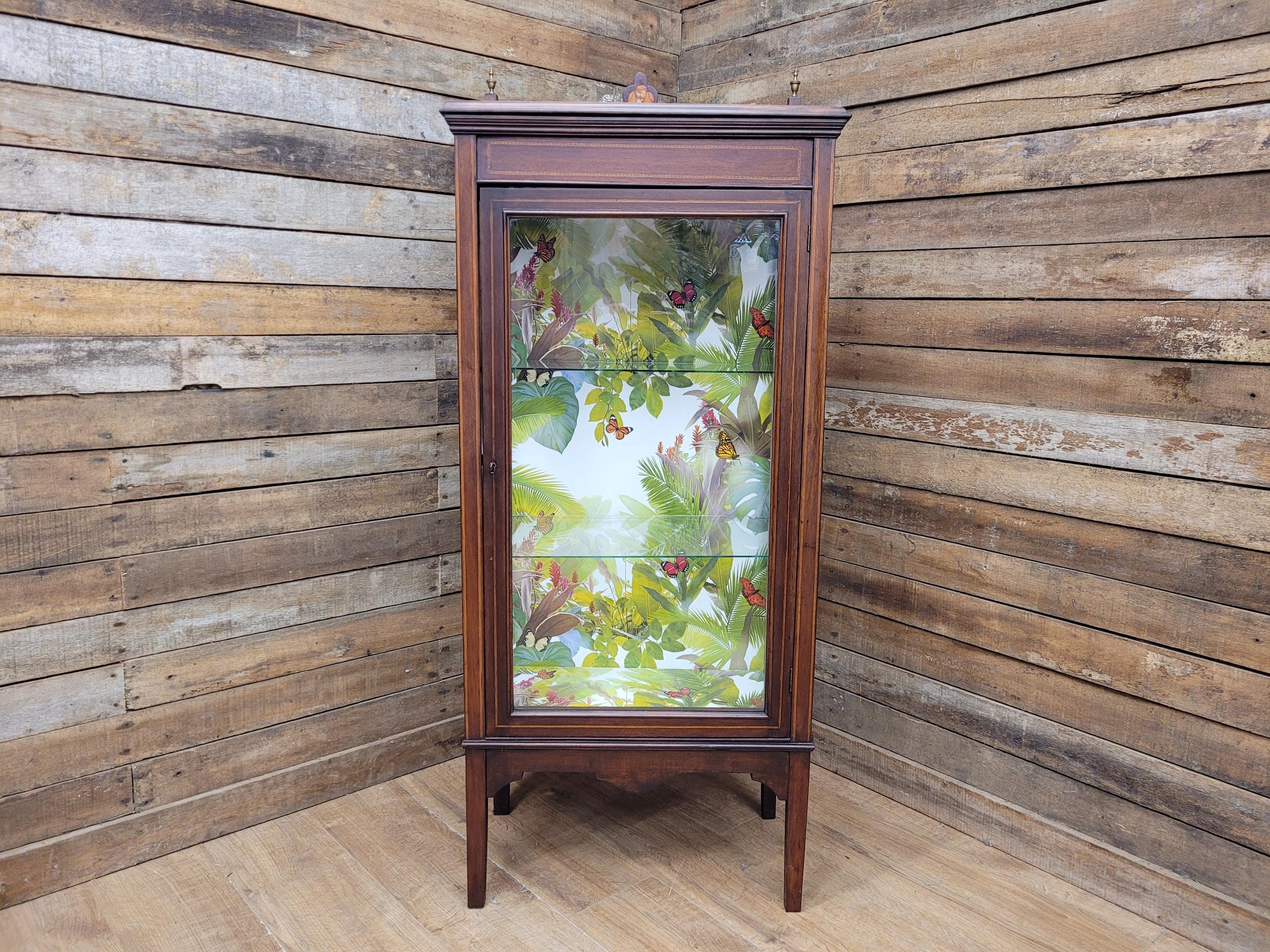 Antique Edwardian Inlaid Glazed Display Cabinet Butterfly Backed Drinks Cabinet