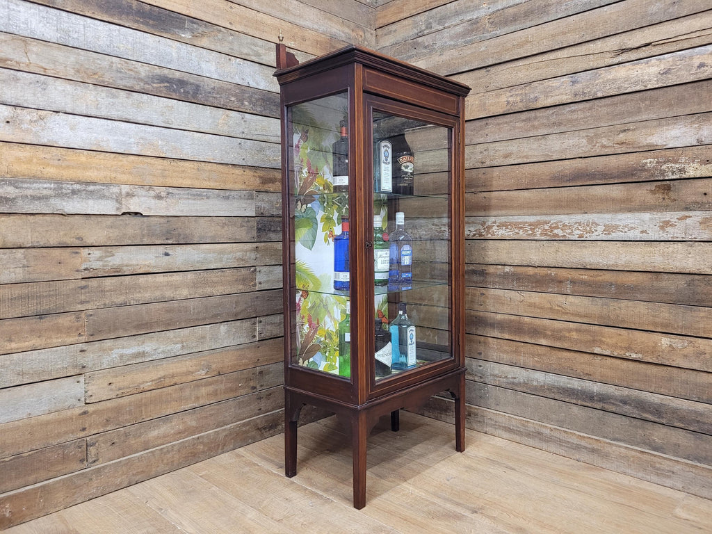 Antique Edwardian Inlaid Glazed Display Cabinet Butterfly Backed Drinks Cabinet