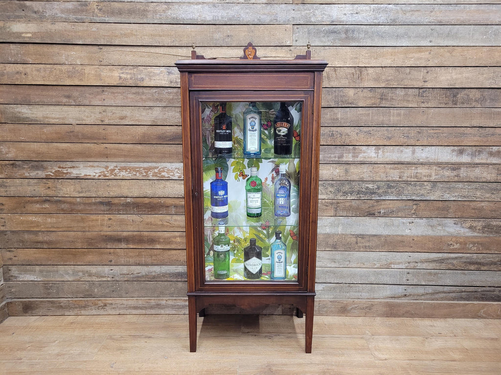 Antique Edwardian Inlaid Glazed Display Cabinet Butterfly Backed Drinks Cabinet