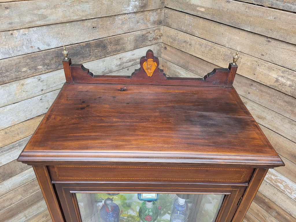 Antique Edwardian Inlaid Glazed Display Cabinet Butterfly Backed Drinks Cabinet