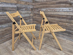 Two Vintage Wooden Slatted Folding Chairs Space Saving