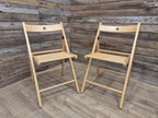 Two Vintage Wooden Slatted Folding Chairs Space Saving