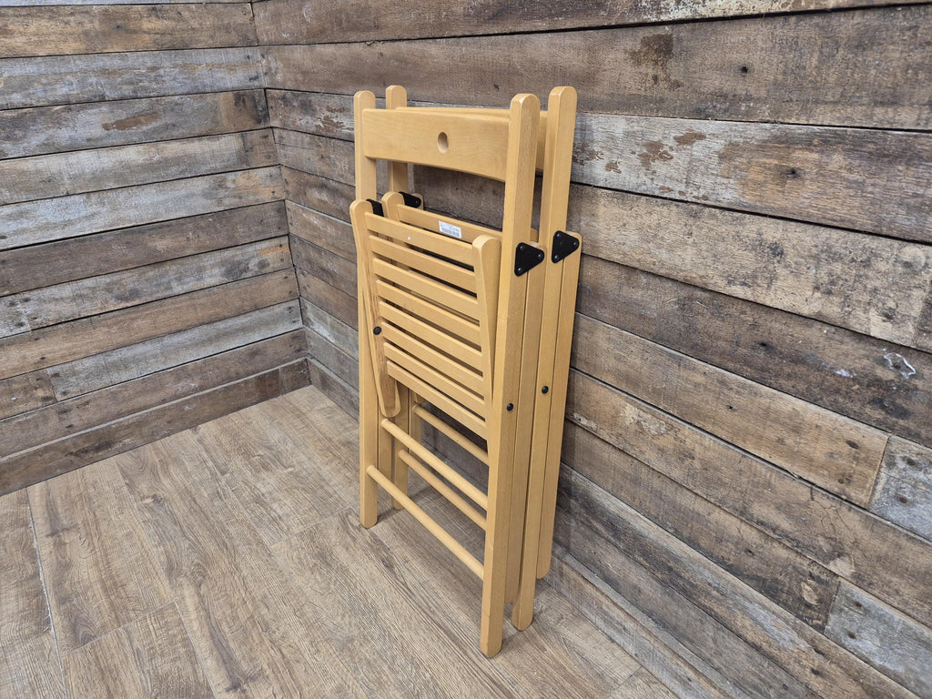 Two Vintage Wooden Slatted Folding Chairs Space Saving