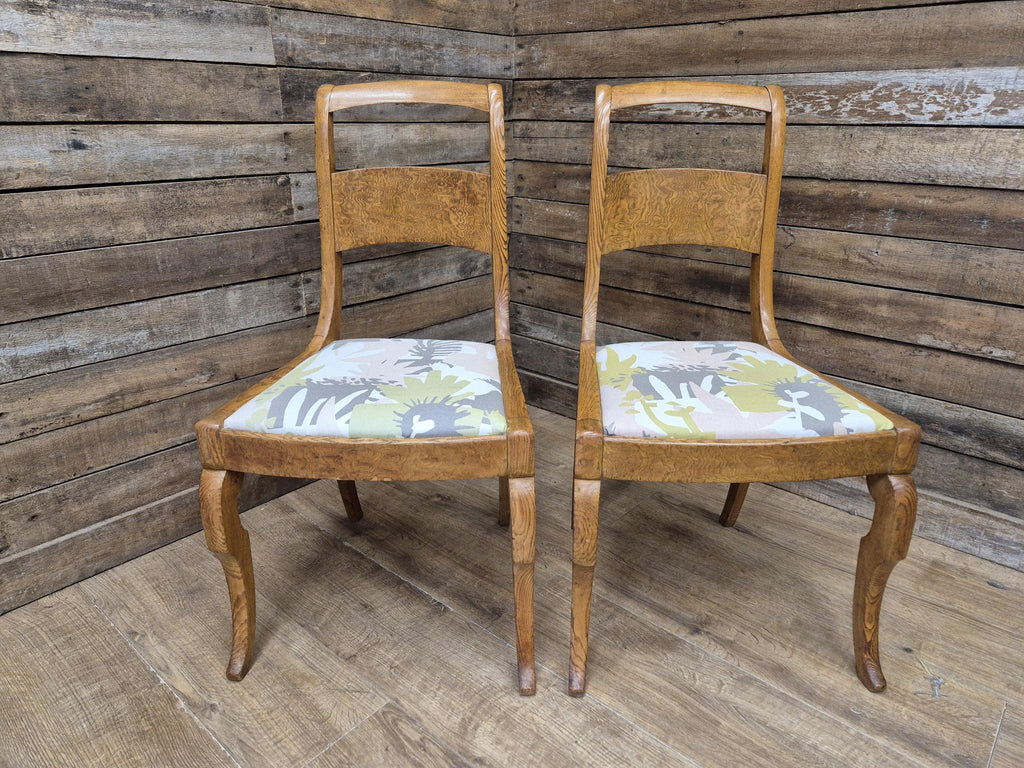 Two Arts And Craft Splat Back Bedroom Hall Chairs Upholstered Padded Seats