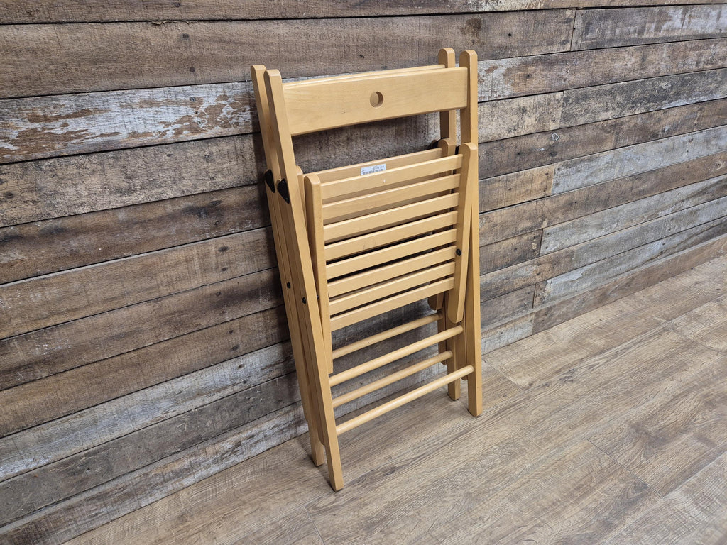 Two Vintage Wooden Slatted Folding Chairs Space Saving