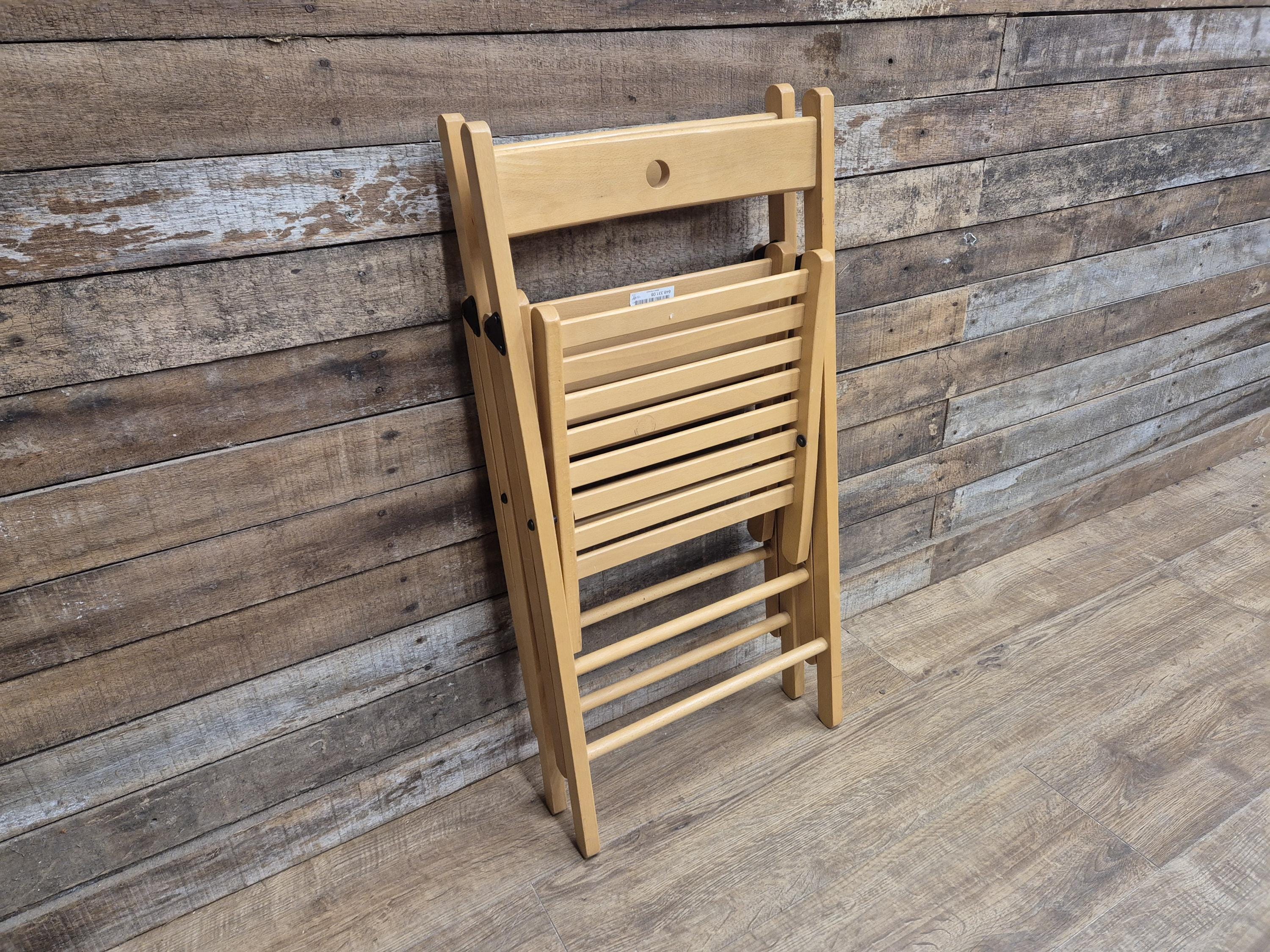 Two Vintage Wooden Slatted Folding Chairs Space Saving