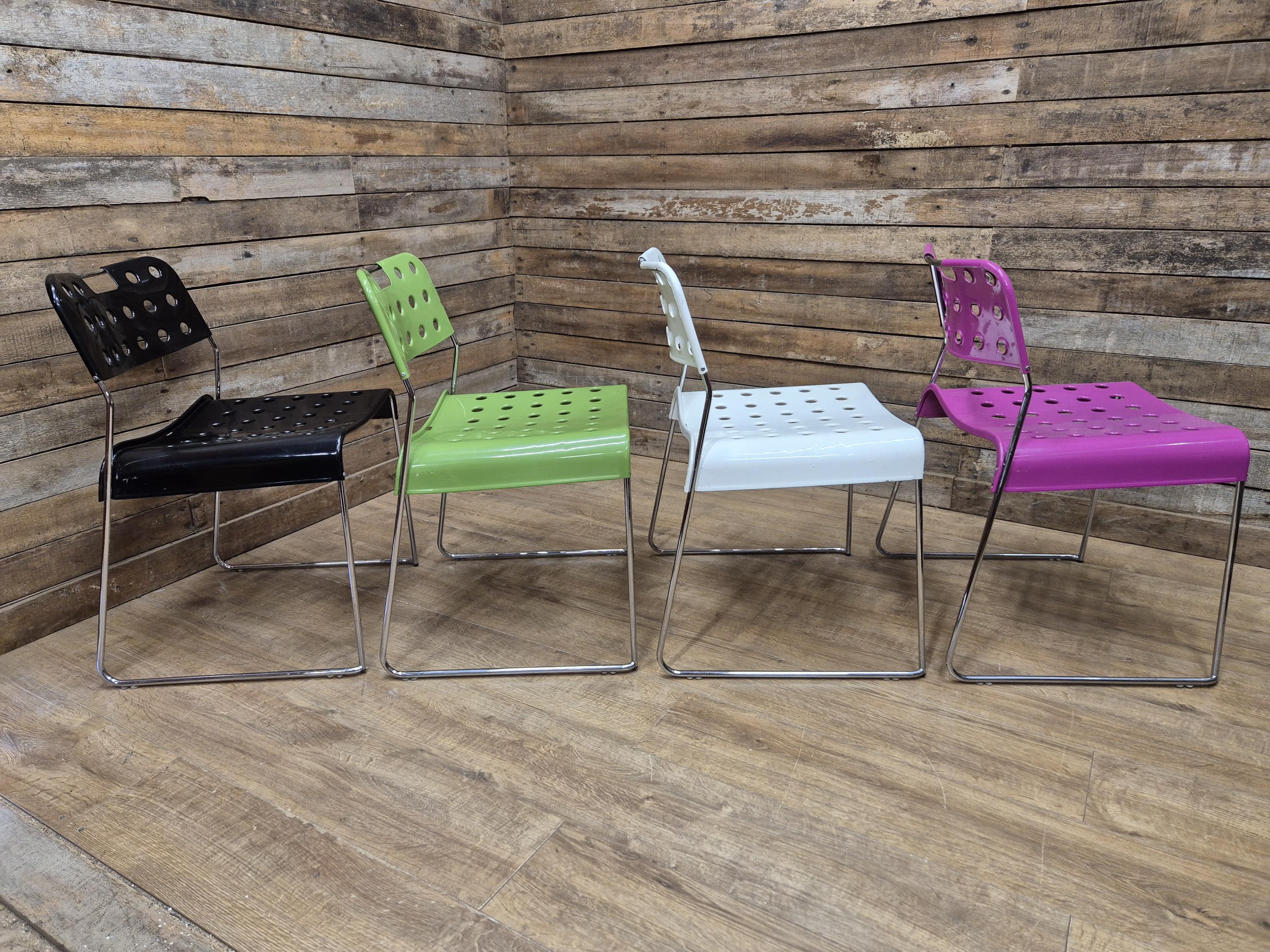 Four Rodney Kinsman Omstak Chairs by Mauro Minini Italy – Rare Multi-Colour Set