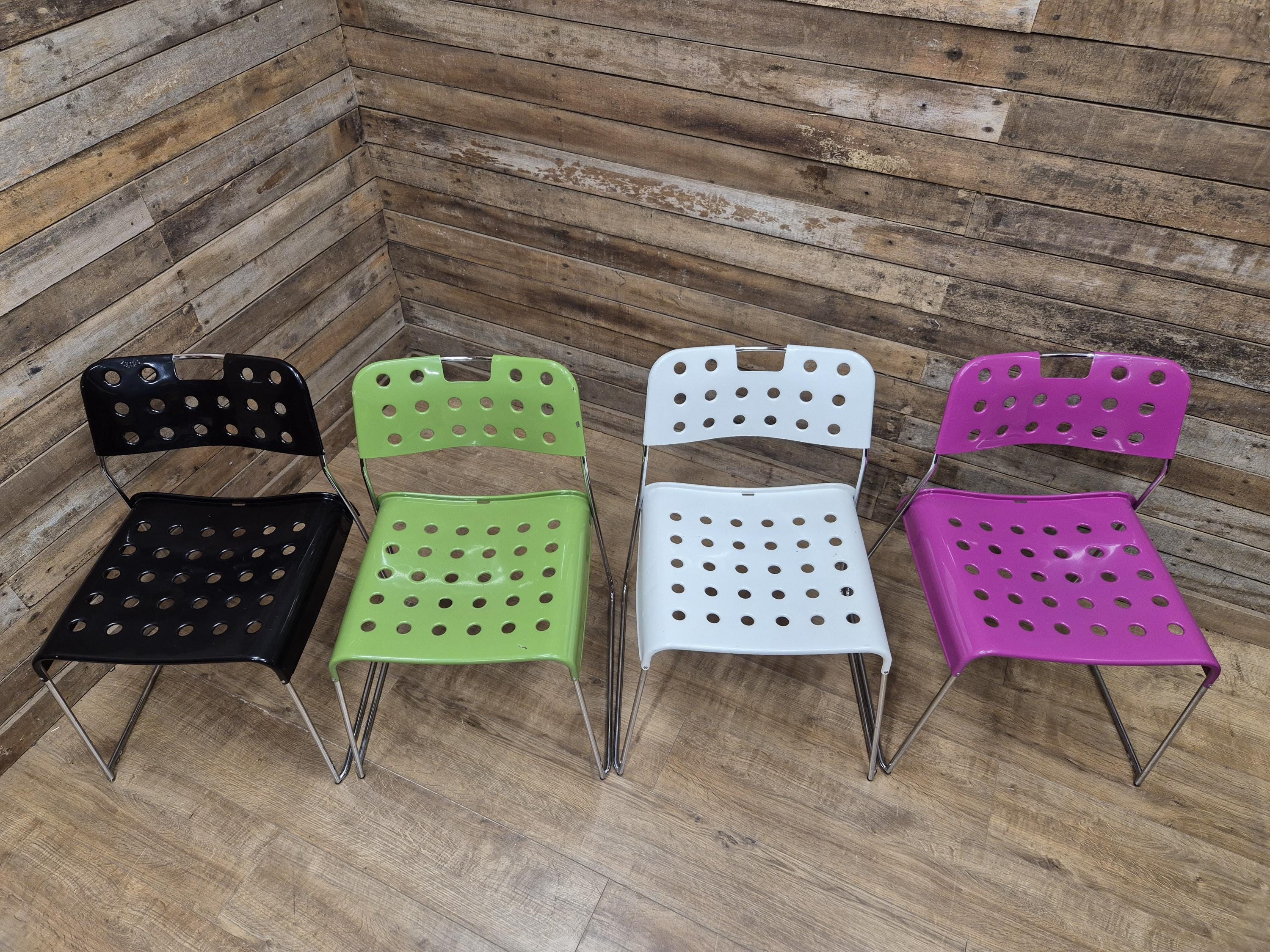 Four Rodney Kinsman Omstak Chairs by Mauro Minini Italy – Rare Multi-Colour Set