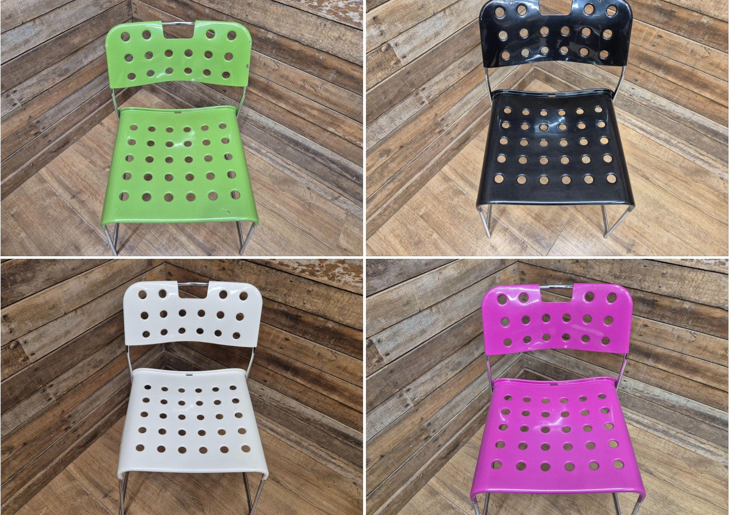Four Rodney Kinsman Omstak Chairs by Mauro Minini Italy – Rare Multi-Colour Set