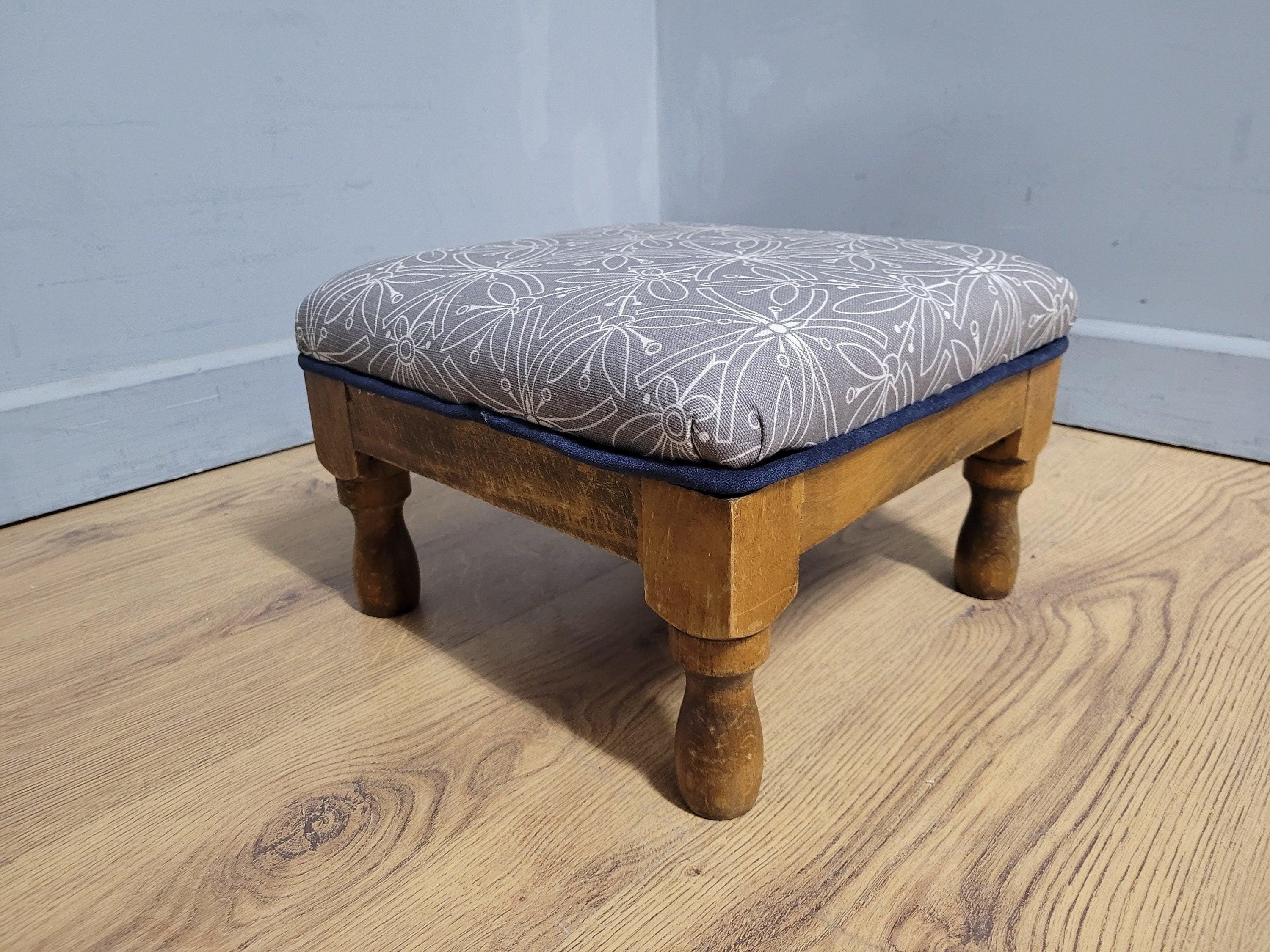 Mid Century Vintage Refurbished And Upholstered Footstool