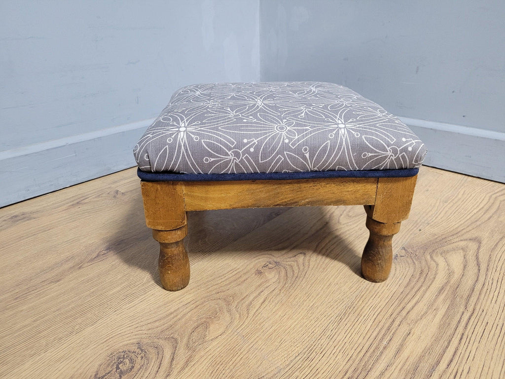 Mid Century Vintage Refurbished And Upholstered Footstool