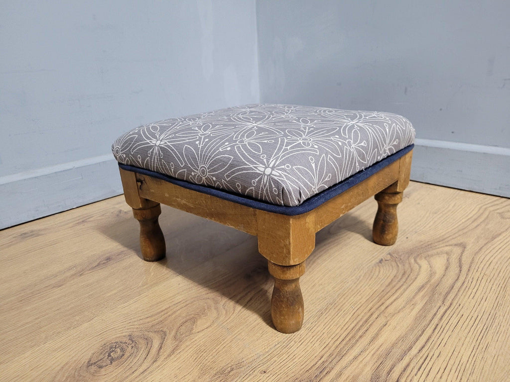 Mid Century Vintage Refurbished And Upholstered Footstool