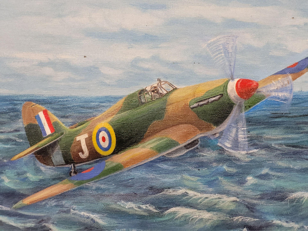 Vintage Framed Oil On Canvas Un-Signed Painting Of Spitfire