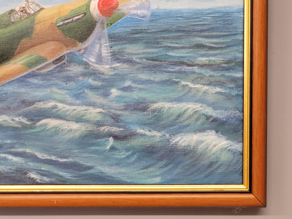 Vintage Framed Oil On Canvas Un-Signed Painting Of Spitfire
