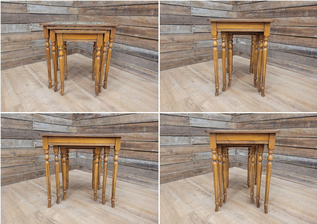 Vintage Nested Tables Fluted Legs William Morris Vinyl Fabric