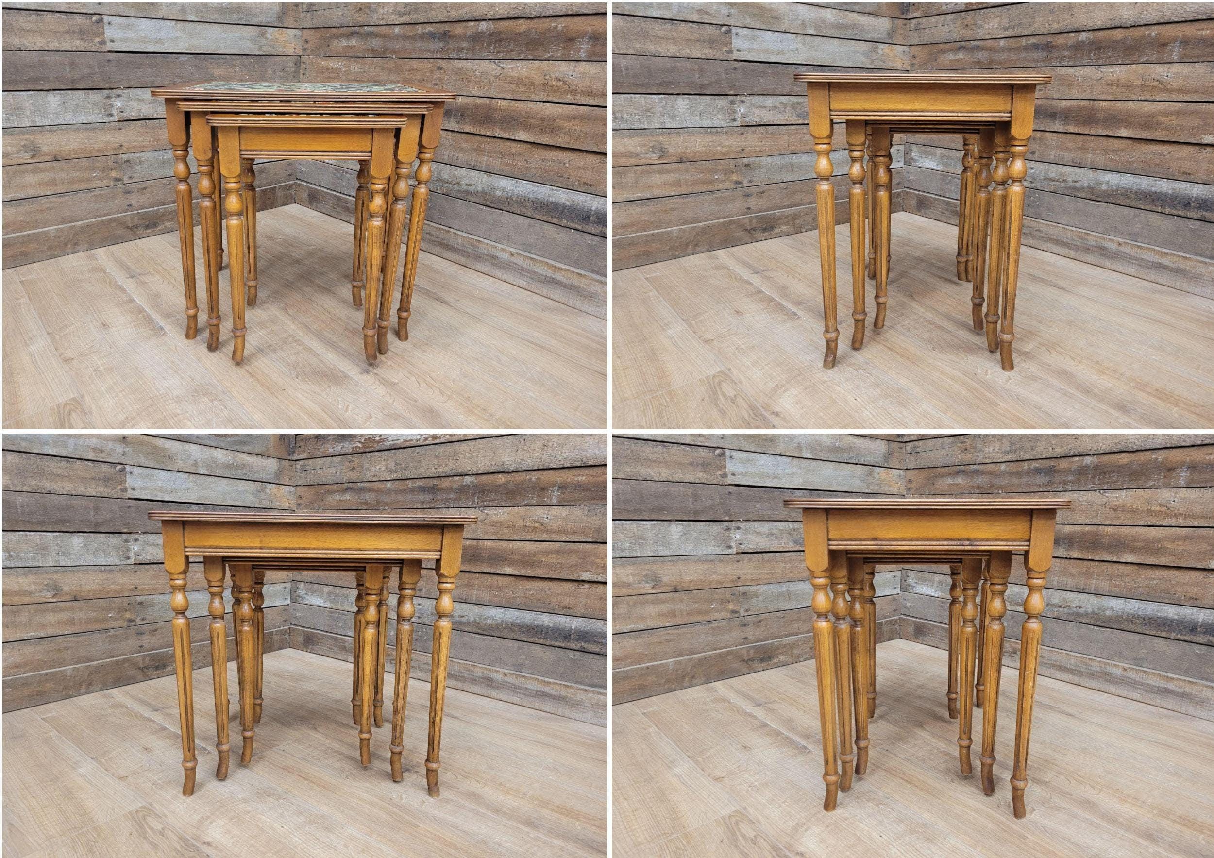 Vintage Nested Tables Fluted Legs William Morris Vinyl Fabric