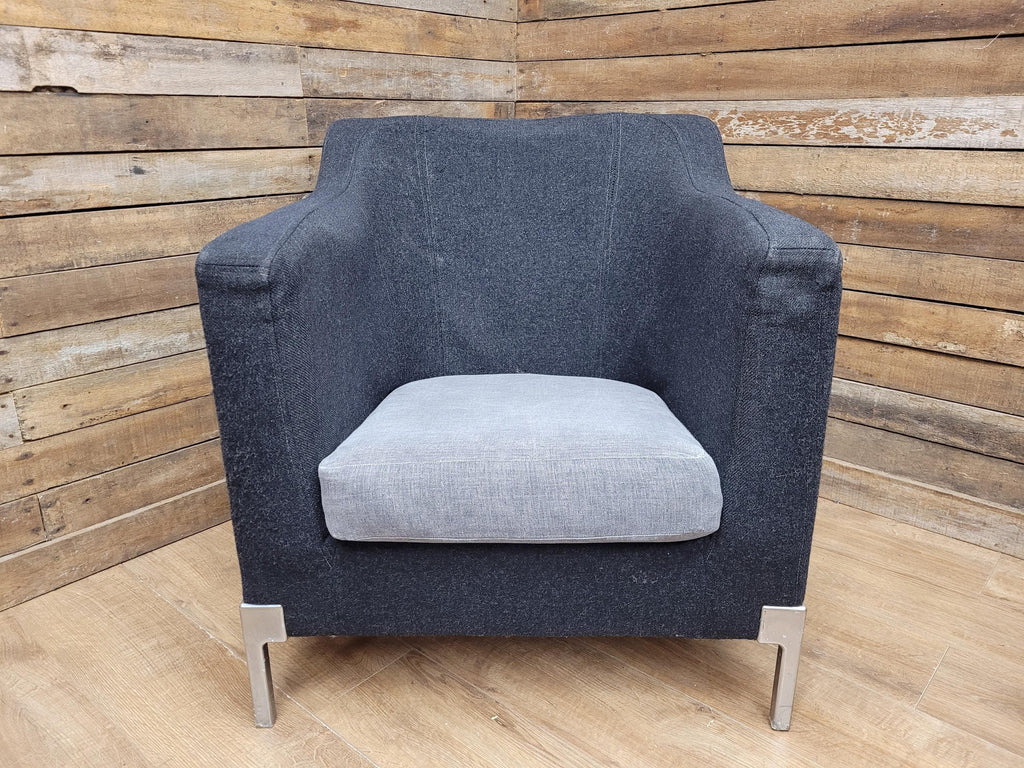 Retro Style Metal Legs Charcoal Upholstered Tub Chair Club Chair Bedroom Chair