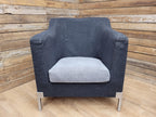 Retro Style Metal Legs Charcoal Upholstered Tub Chair Club Chair Bedroom Chair