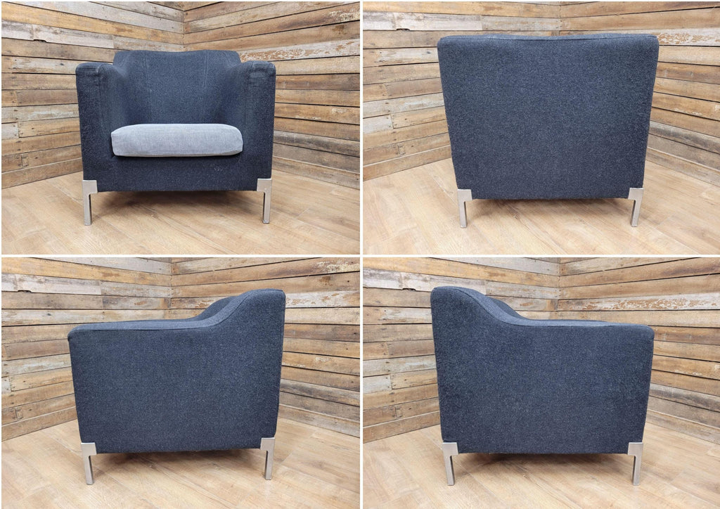 Retro Style Metal Legs Charcoal Upholstered Tub Chair Club Chair Bedroom Chair