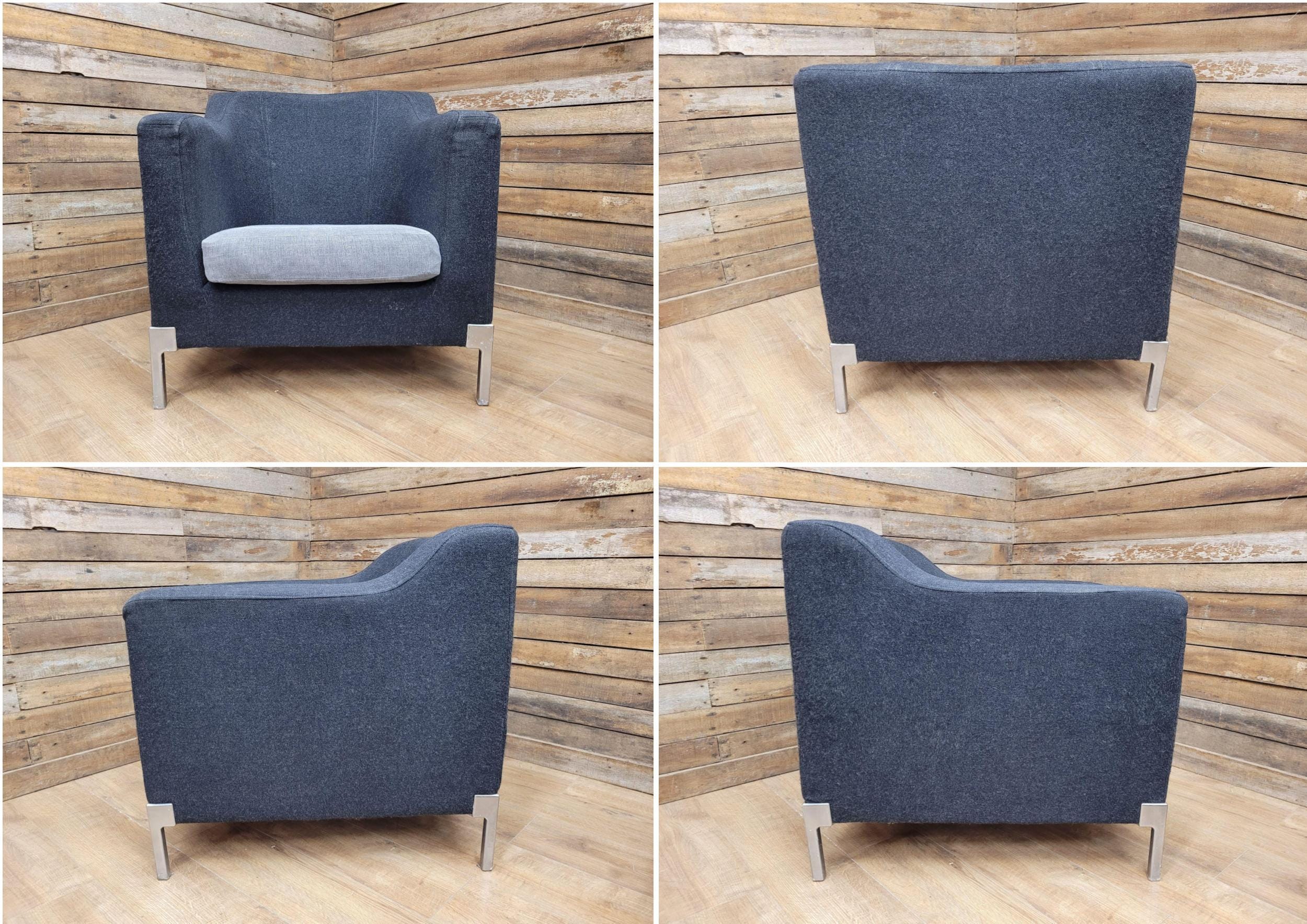 Retro Style Metal Legs Charcoal Upholstered Tub Chair Club Chair Bedroom Chair