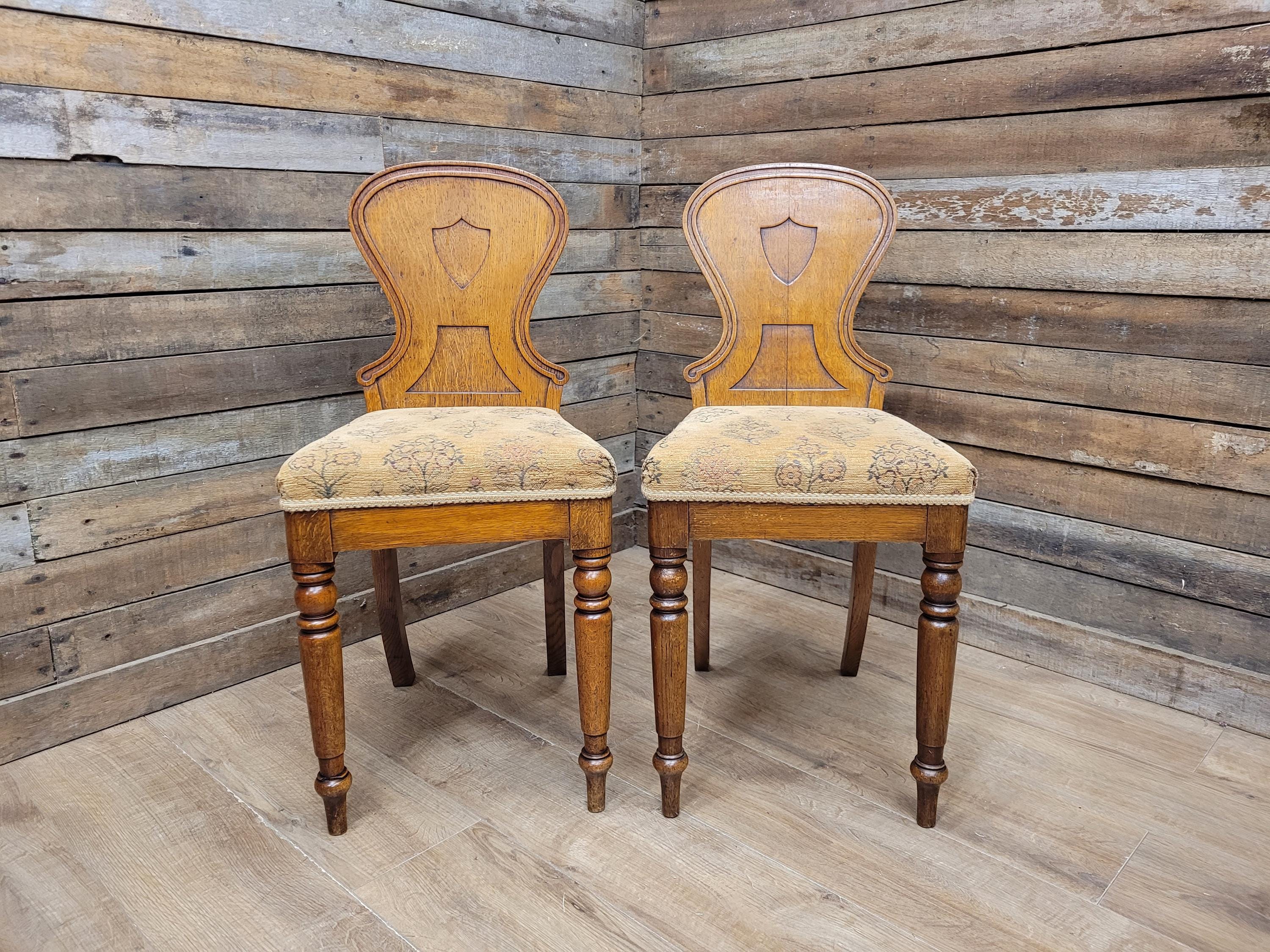 Pair of Antique Victorian Oak Shield-Back Chairs c.1880