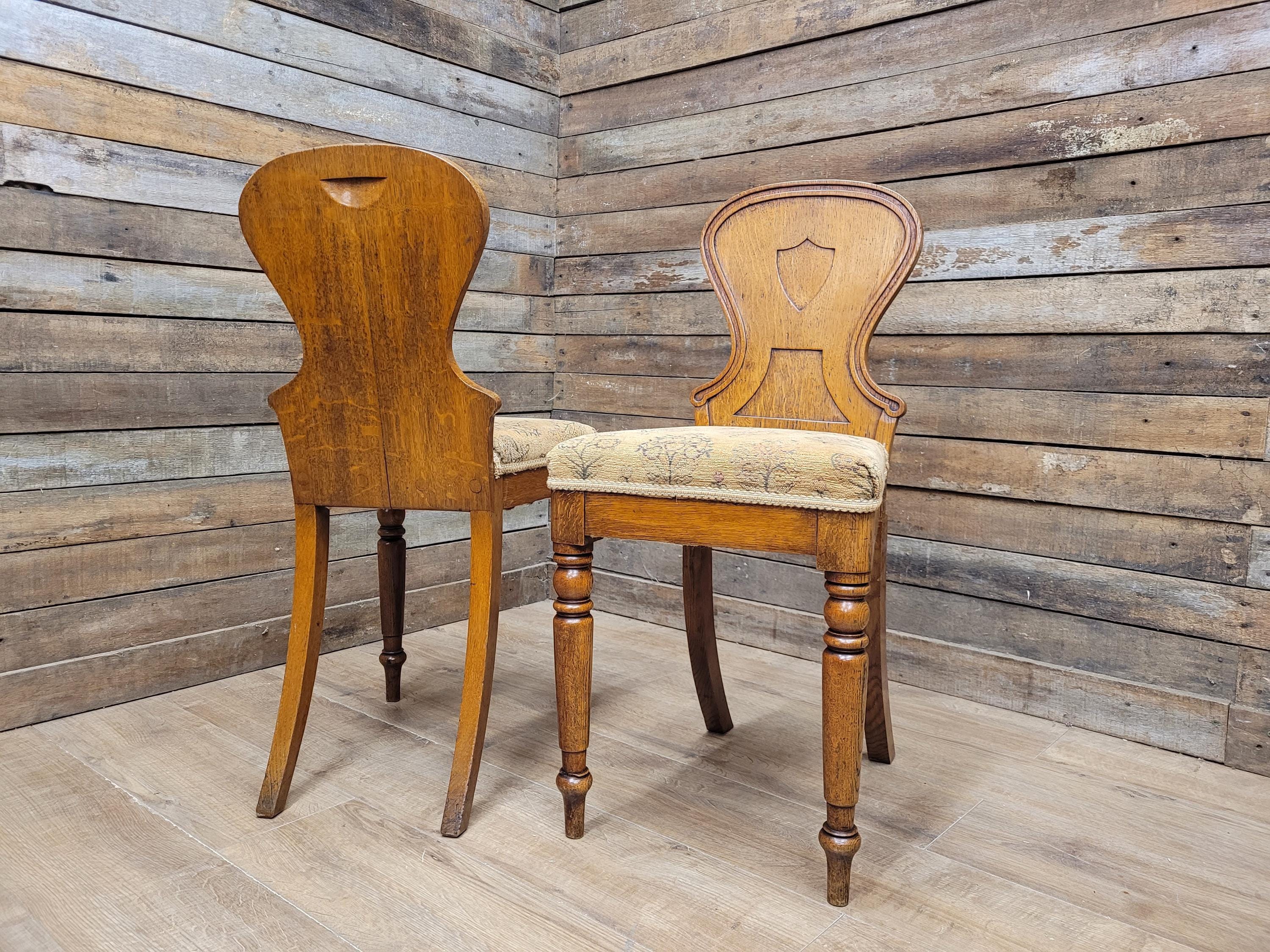 Pair of Antique Victorian Oak Shield-Back Chairs c.1880