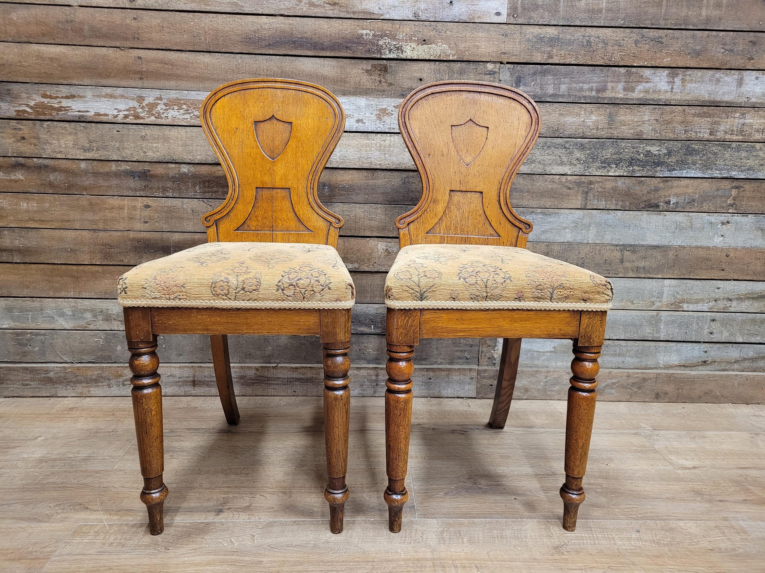 Pair of Antique Victorian Oak Shield-Back Chairs c.1880