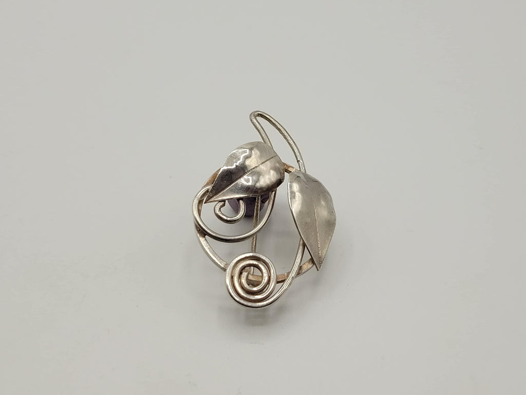 Vintage Silver Leaf Brooch Possibly Danish? Spiral Design 4.69 Grams